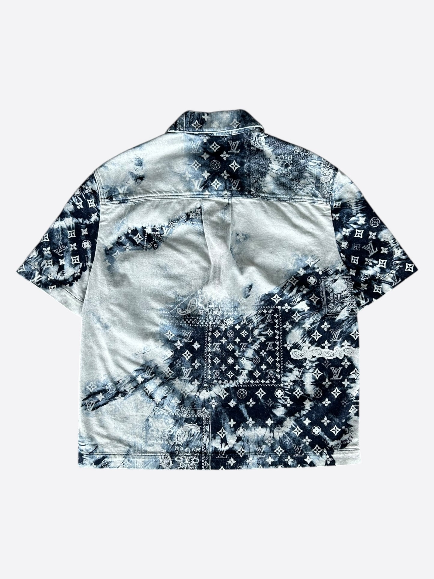 Louis Vuitton Blue Bleached Bandana Denim Button Up Shirt