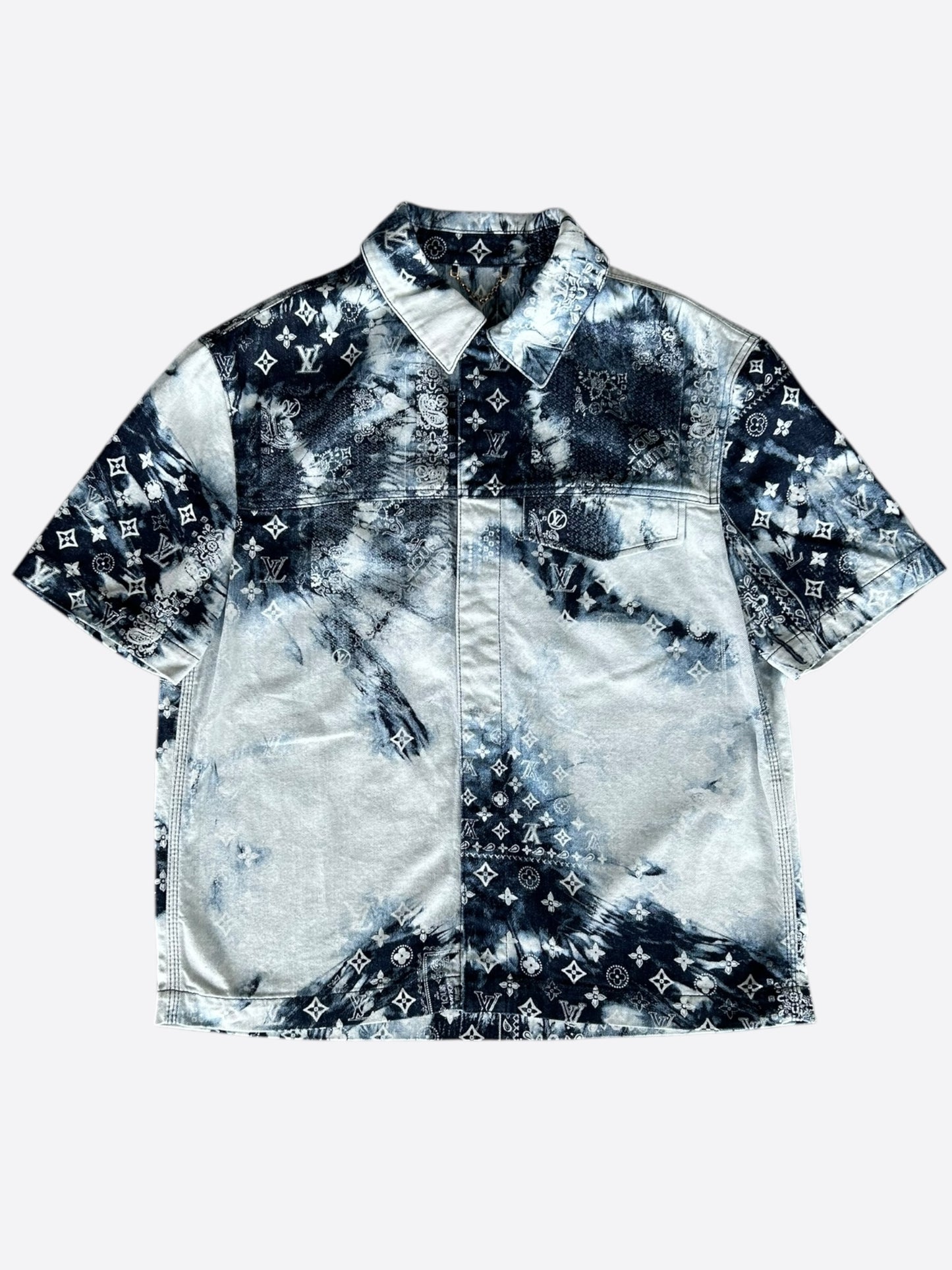 Louis Vuitton Blue Bleached Bandana Denim Button Up Shirt