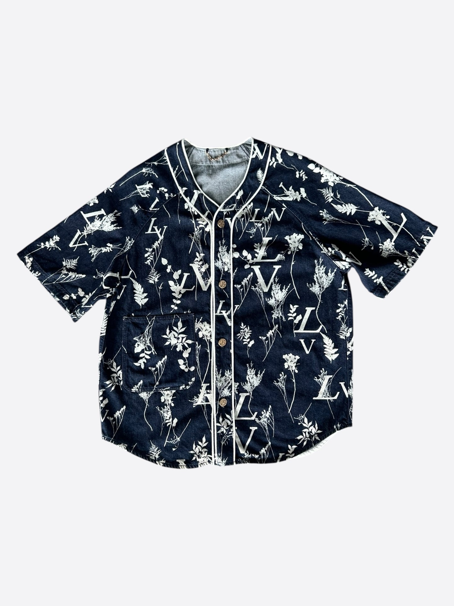 Louis Vuitton Navy & White Leaf Baseball Jersey