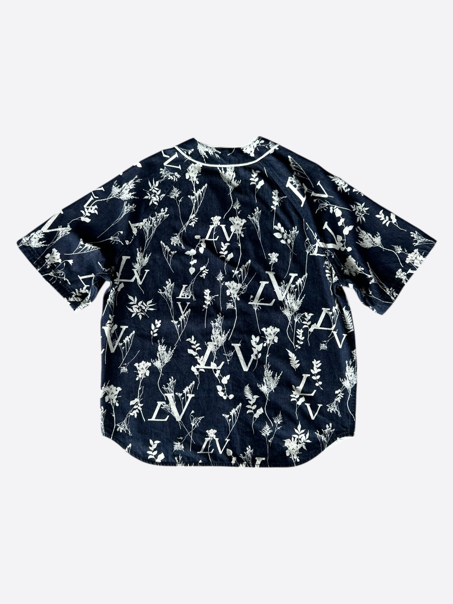 Louis Vuitton Navy & White Leaf Baseball Jersey