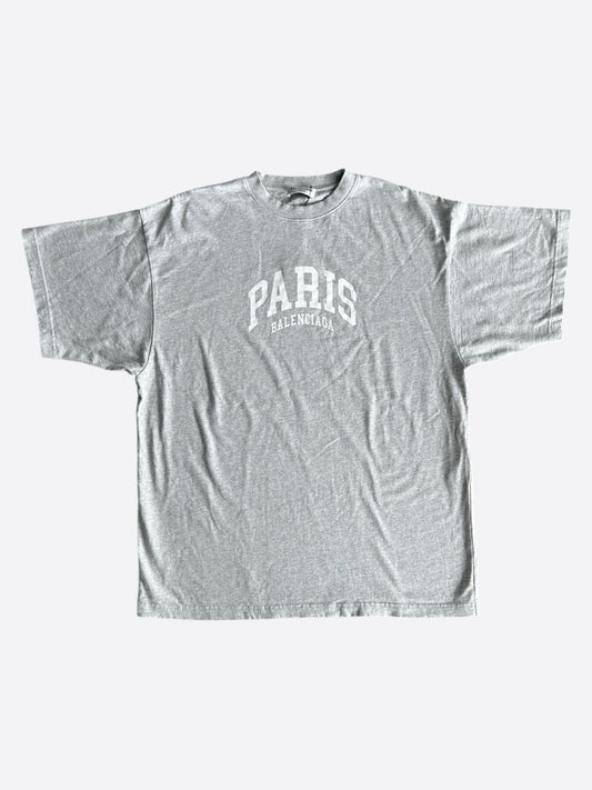 Balenciaga Grey & White Paris Logo T-Shirt