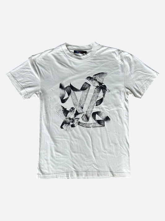 Louis Vuitton White & Black Birds Logo T-Shirt