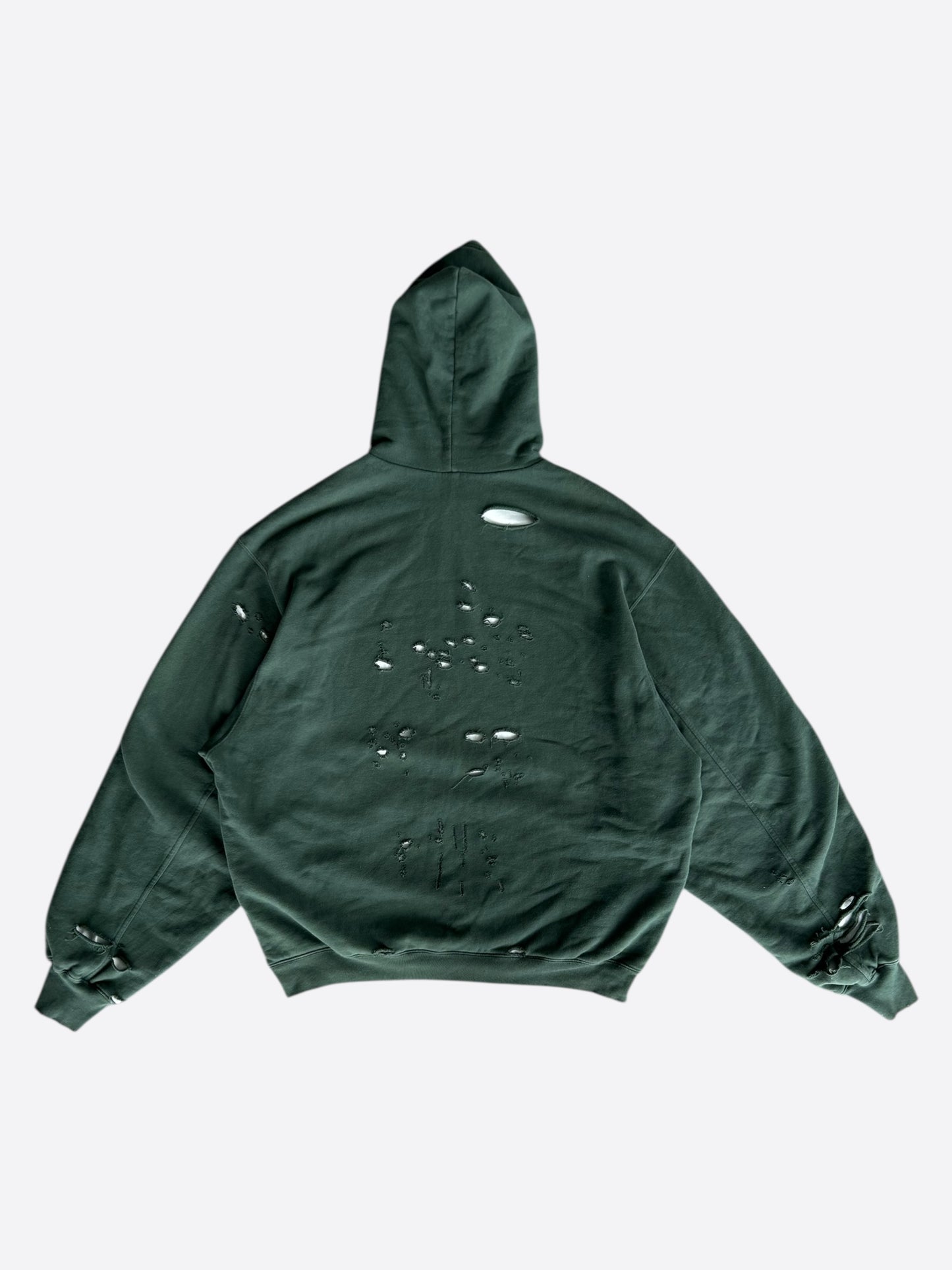Balenciaga Green & White Logo Distressed Hoodie