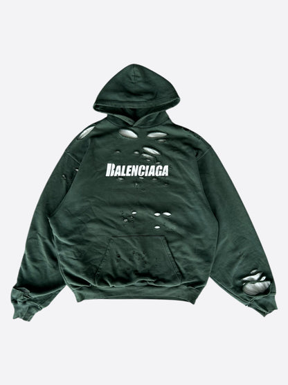 Balenciaga Green & White Logo Distressed Hoodie