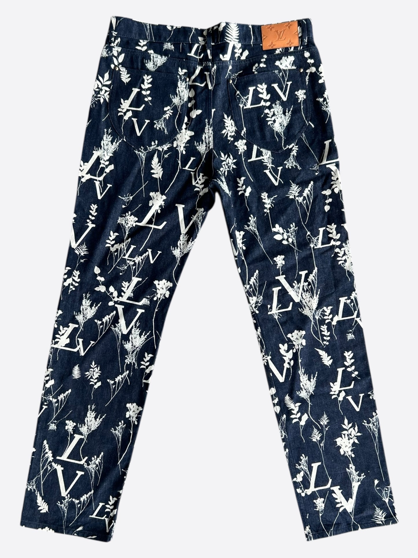 Louis Vuitton Navy & White Leaf Jeans