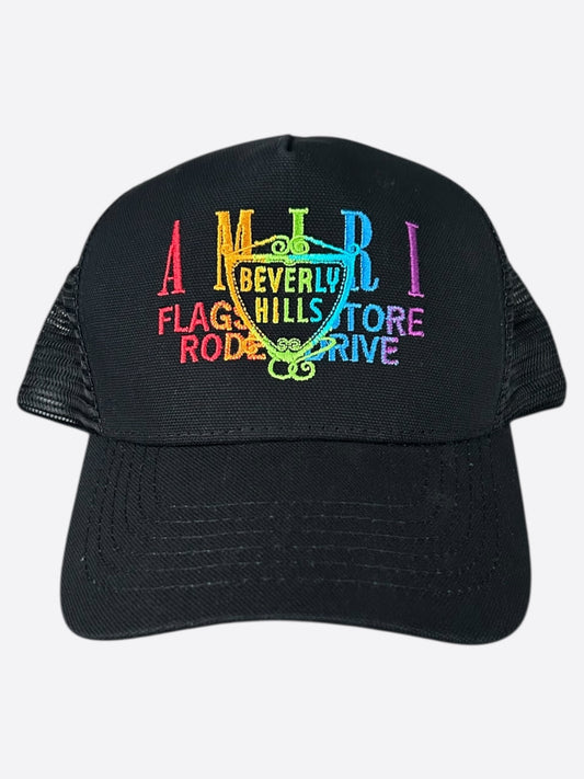 Amiri Black Rainbow Beverly Hills Logo Trucker Hat
