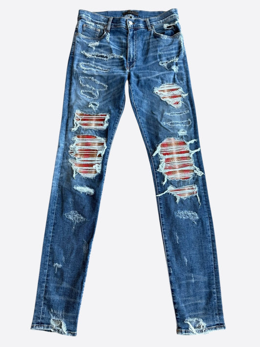 Amiri Classic Indigo Orange Plaid Patch PPX1 Jeans