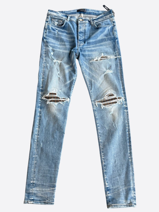 Amiri Clay Indigo Brown Plaid Patch MX1 Jeans