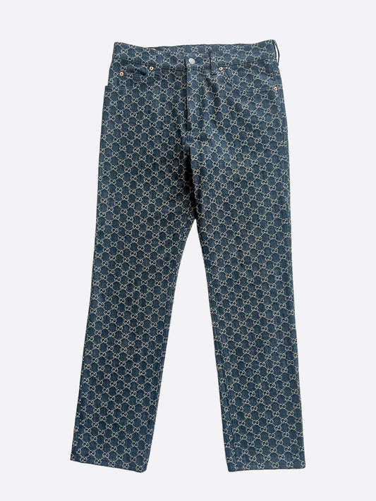 Gucci Blue GG Monogram Tapered Jeans