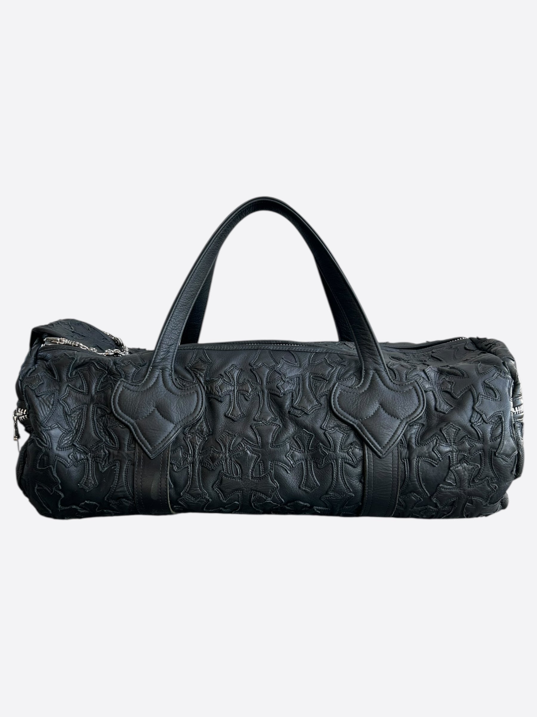 Chrome Hearts Black Leather Cross Patch Duffel Bag – Savonches