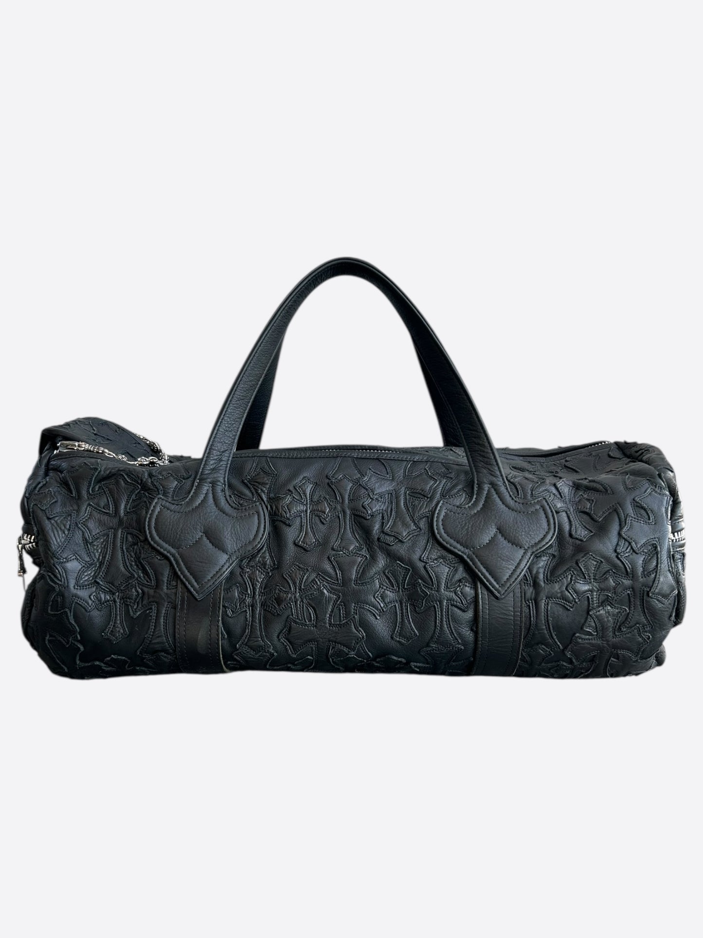 Chrome Hearts Black Leather Cross Patch Duffel Bag