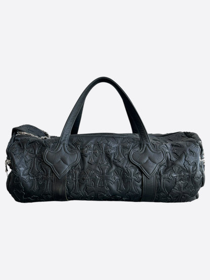 Chrome Hearts Black Leather Cross Patch Duffel Bag