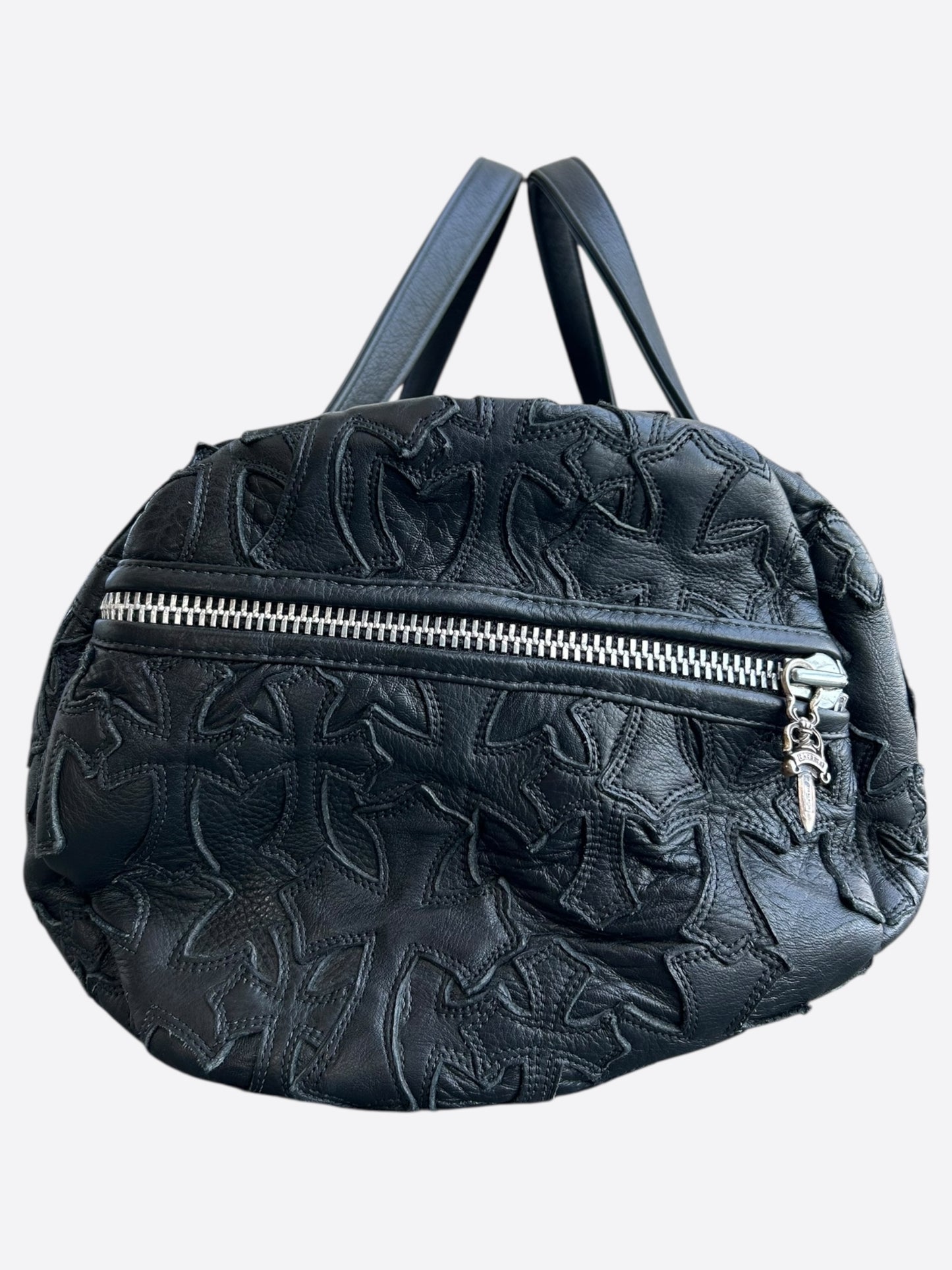 Chrome Hearts Black Leather Cross Patch Duffel Bag