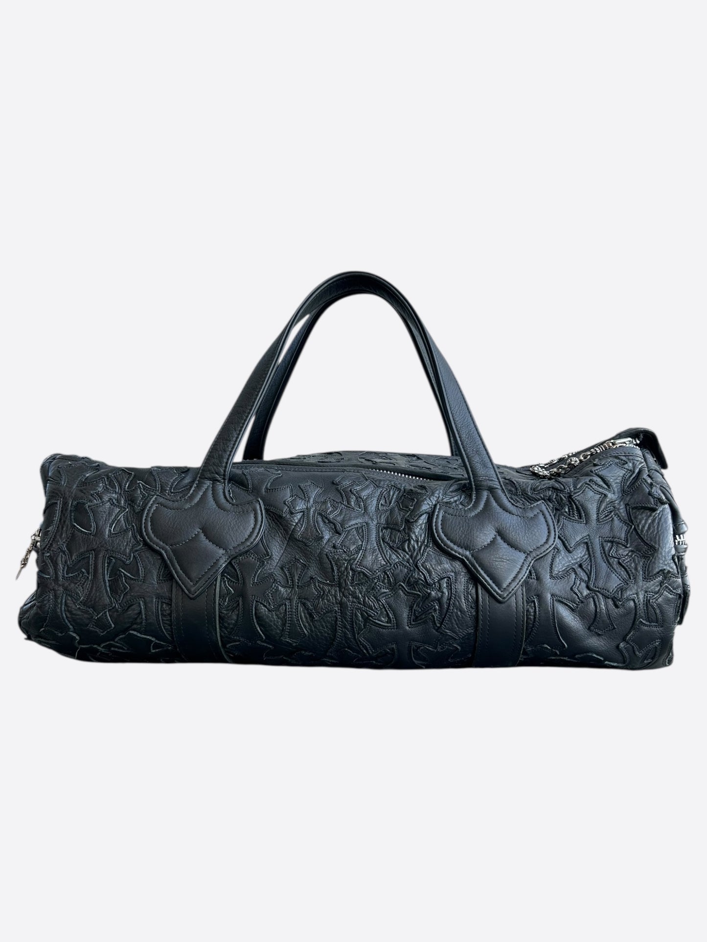 Chrome Hearts Black Leather Cross Patch Duffel Bag