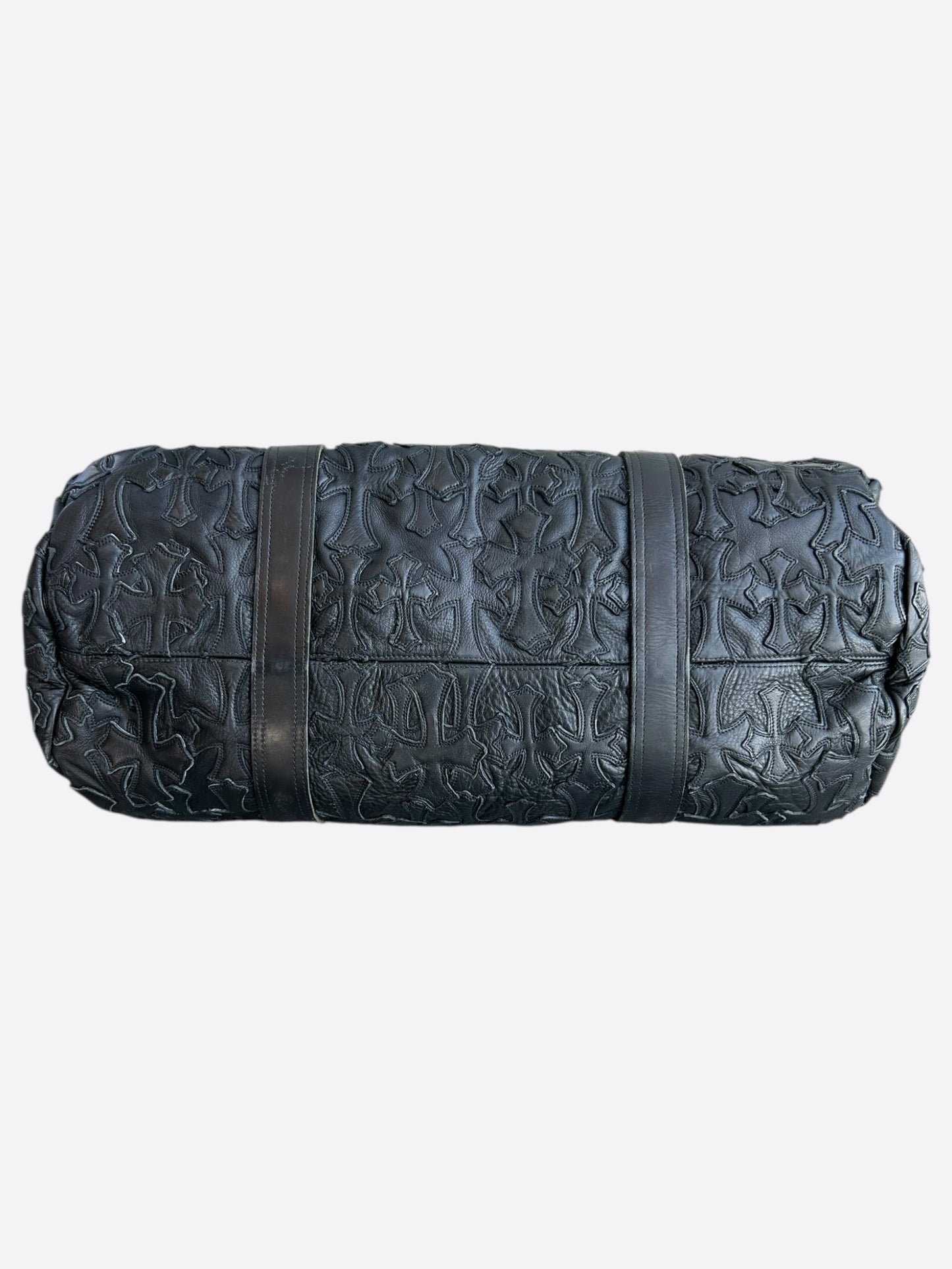 Chrome Hearts Black Leather Cross Patch Duffel Bag
