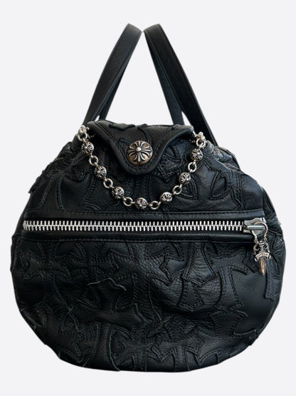 Chrome Hearts Black Leather Cross Patch Duffel Bag