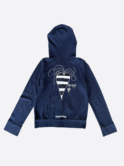 Chrome Hearts Matty Boy Navy & White Triple Cross Graphic Zip Up Hoodie