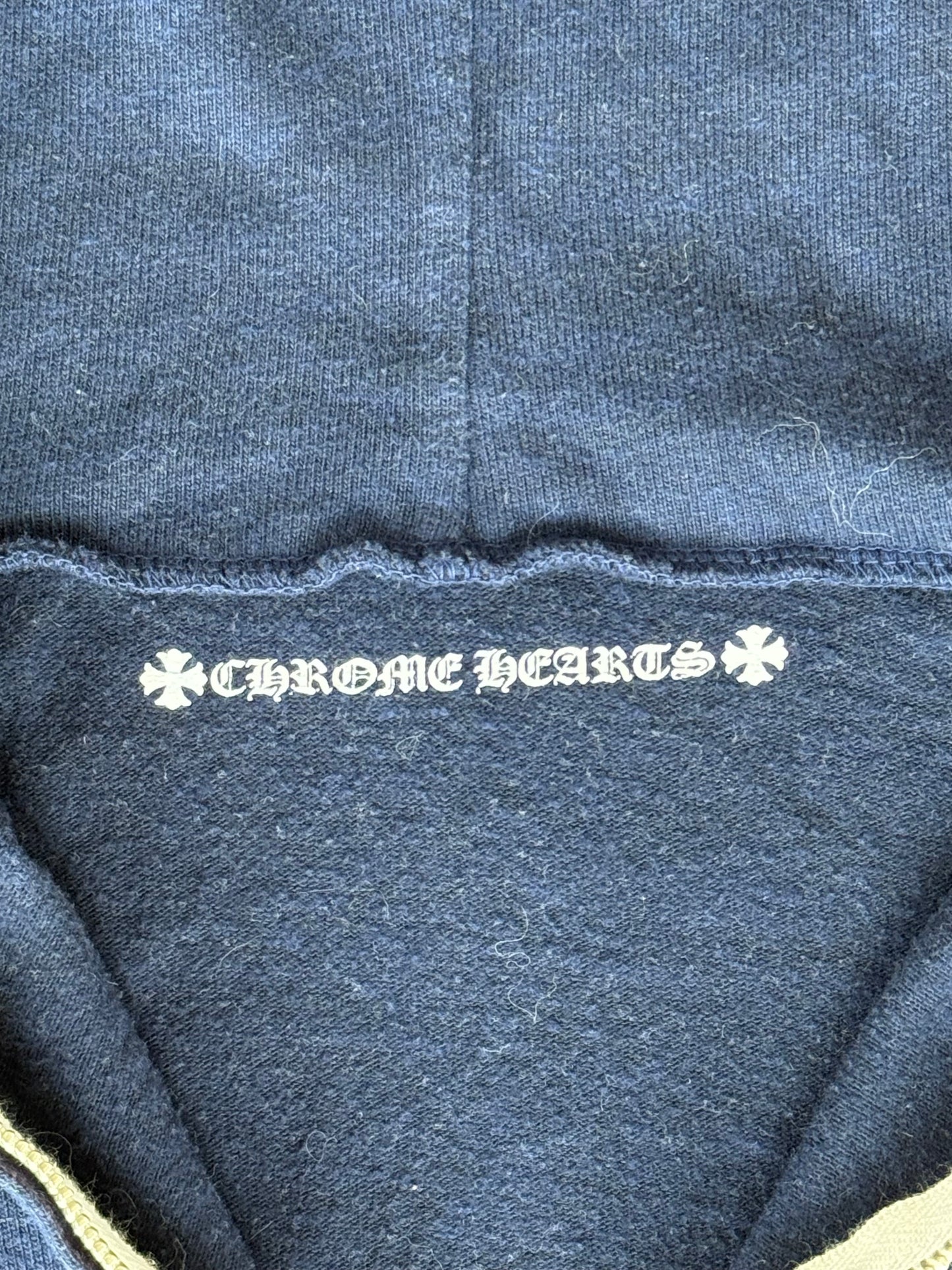 Chrome Hearts Matty Boy Navy & White Triple Cross Graphic Zip Up Hoodie