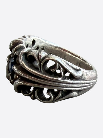 Chrome Hearts Silver, Diamond & Sapphire Floral Cross Ring