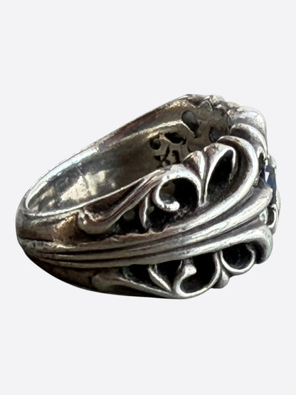 Chrome Hearts Silver, Diamond & Sapphire Floral Cross Ring