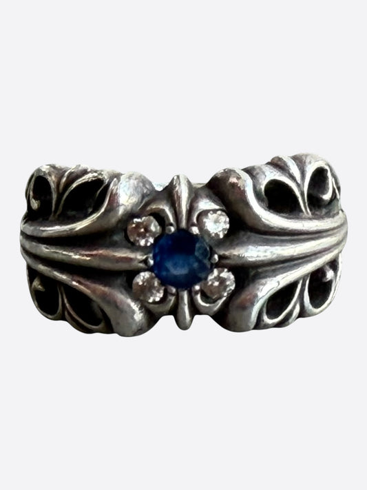 Chrome Hearts Silver, Diamond & Sapphire Floral Cross Ring