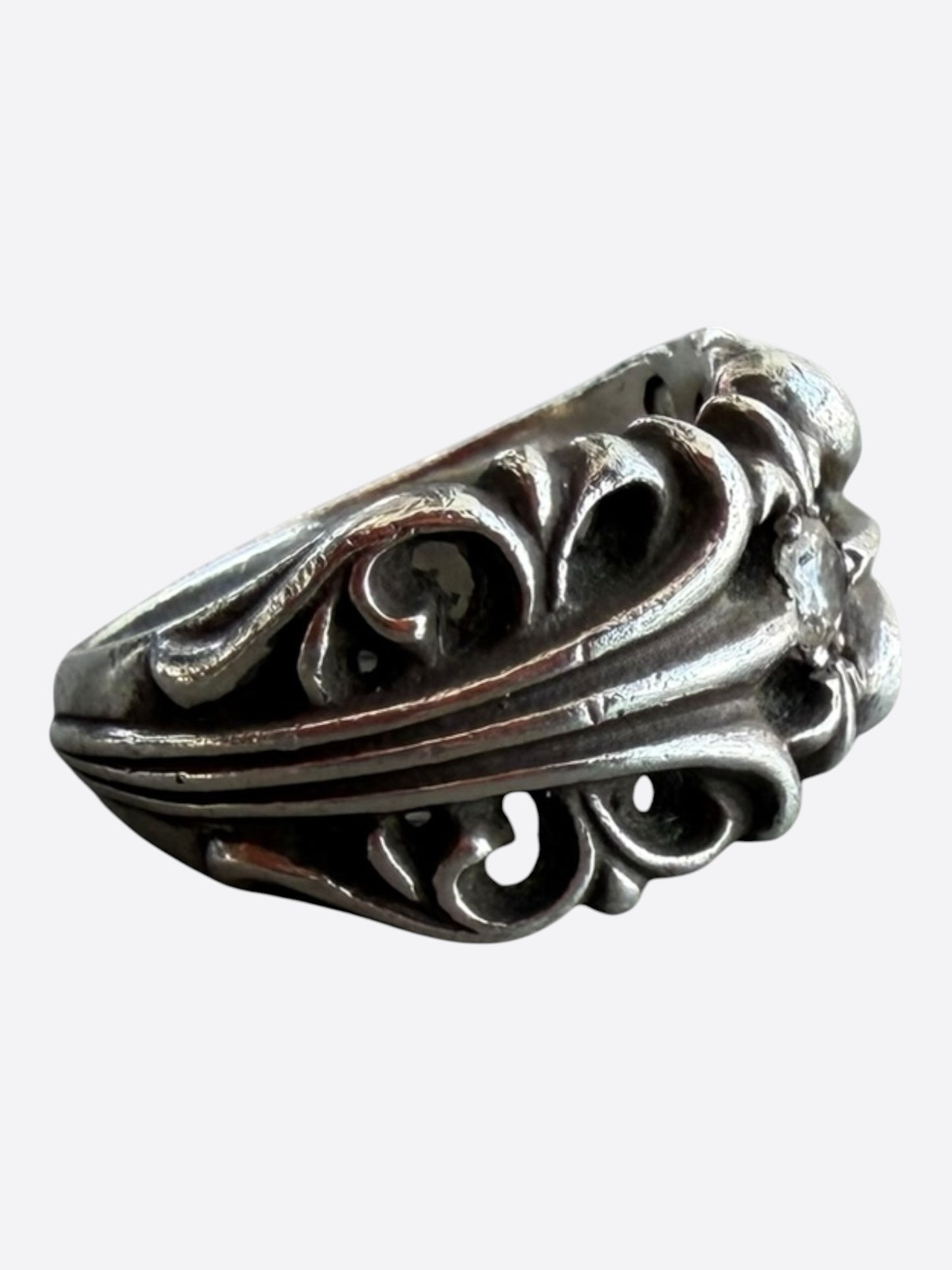 Chrome Hearts Silver & Diamond Floral Cross Ring