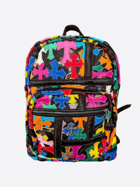 Chrome Hearts Black Multicolor Cross Patch Leather Backpack