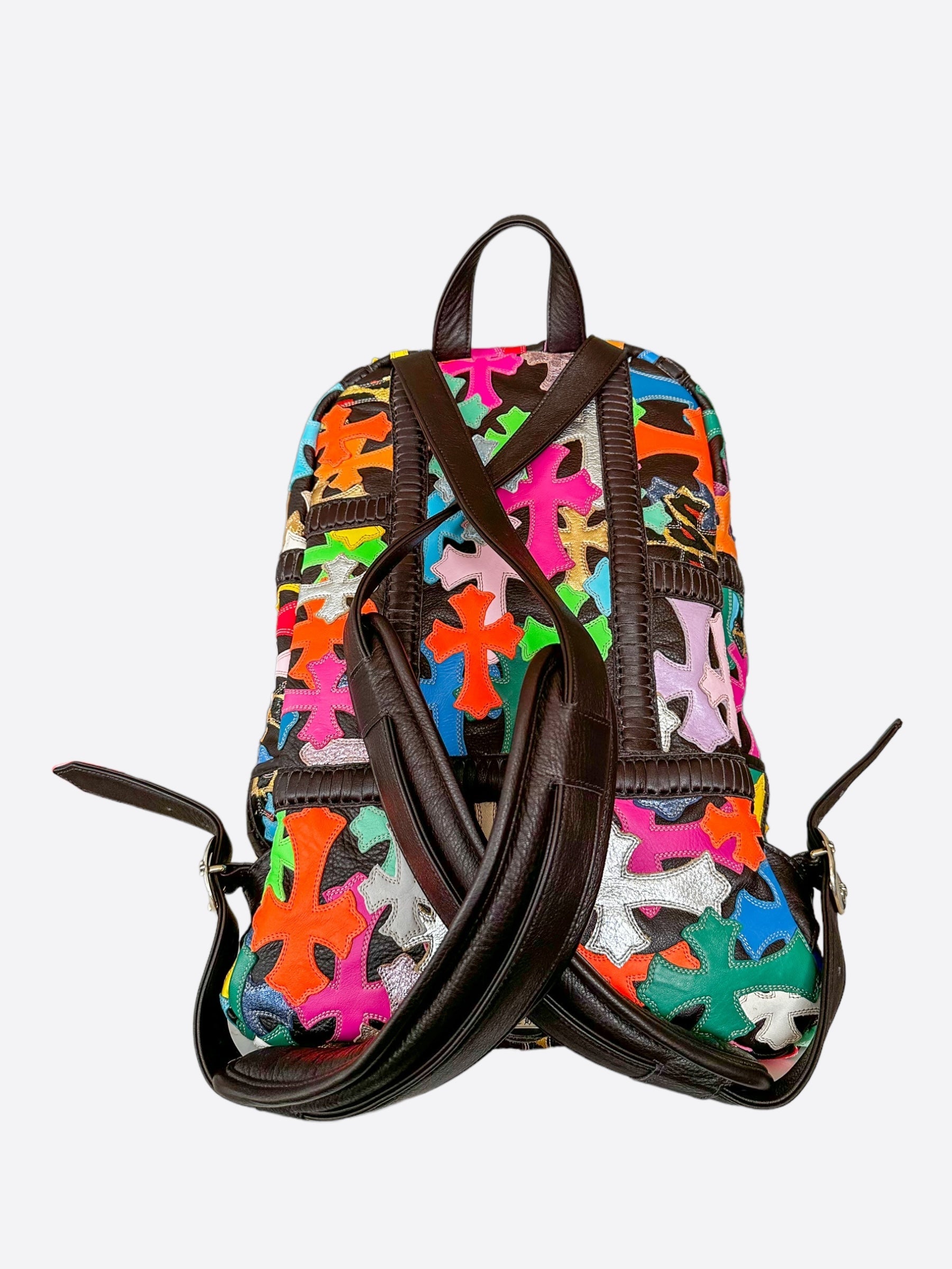 Chrome Hearts Black Multicolor Cross Patch Leather Backpack