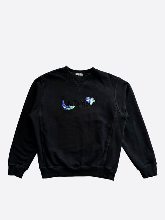 Dior Kenny Scharf Black & Blue Embroidered Logo Sweater