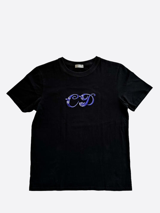 Dior Kenny Scharf Black & Blue Embroidered Logo T-Shirt