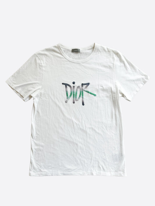 Dior Stussy White Mulitcolor Logo Embroidered T-Shirt