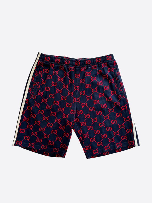 Gucci Navy & Red GG Monogram Jacquard Shorts