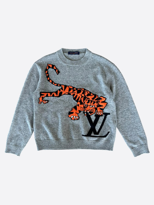 Louis Vuitton Grey Tiger Wool Knitted Sweater