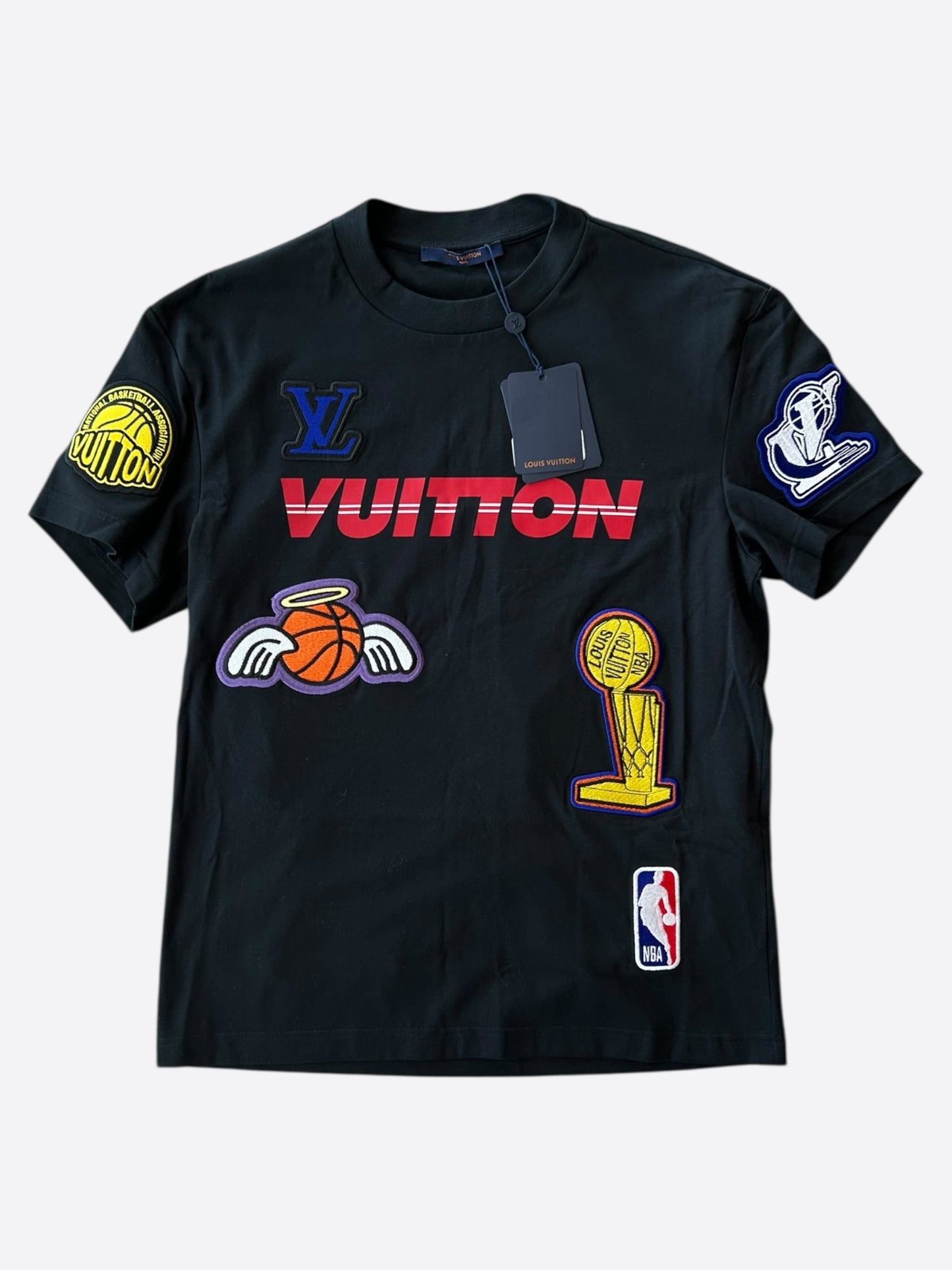 Louis Vuitton NBA Black Embroidered Patches T-Shirt