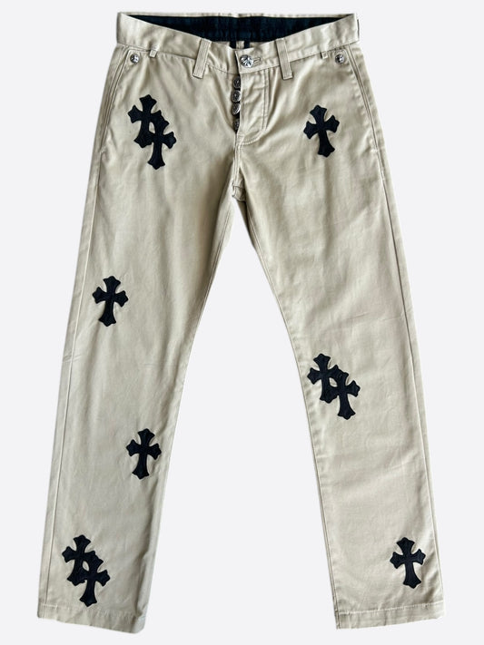 Chrome Hearts Beige Black Cross Patch Chinos
