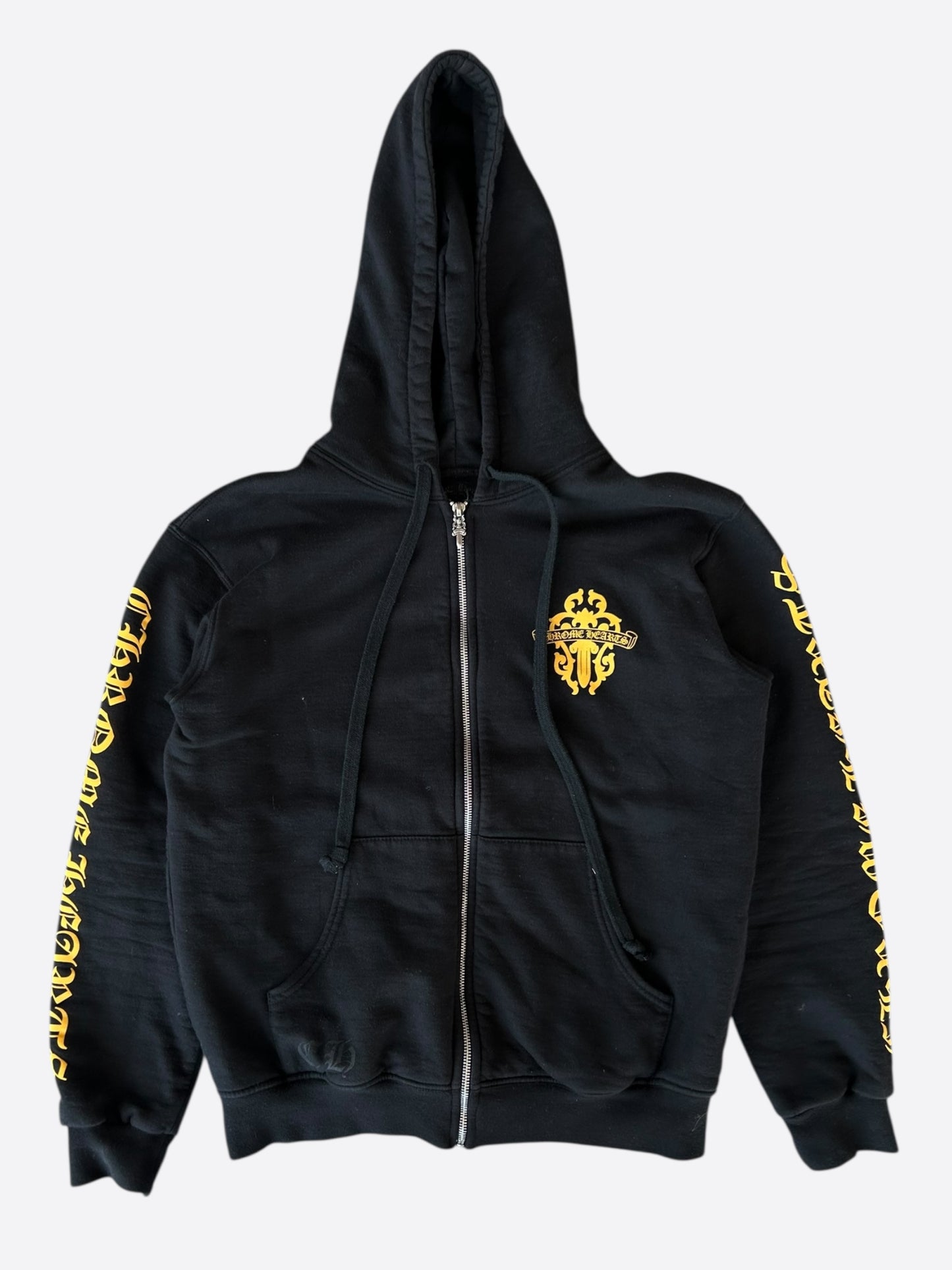Chrome Hearts Black & Yellow Dagger Logo Zip Up Hoodie