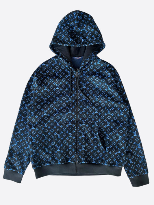 Louis Vuitton Black & Blue Monogram Zip Up Hoodie