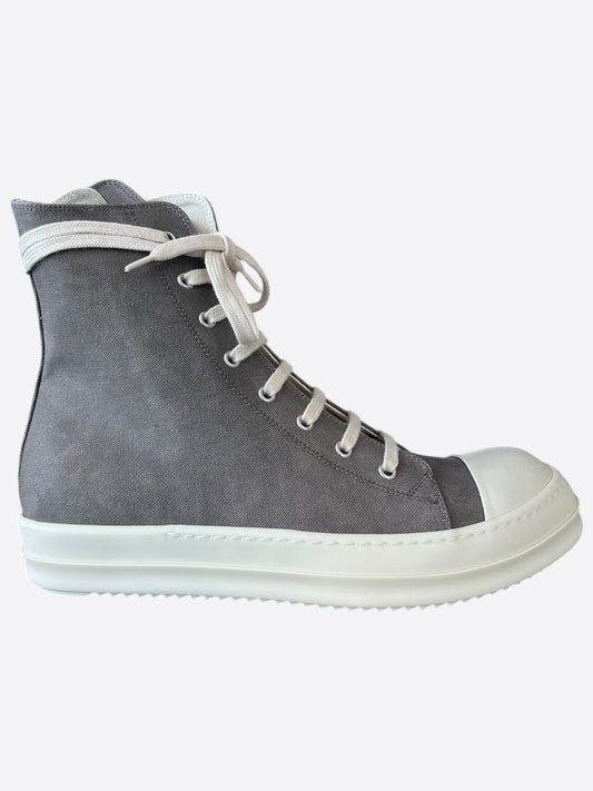 Rick Owens Grey & White High Top Sneakers