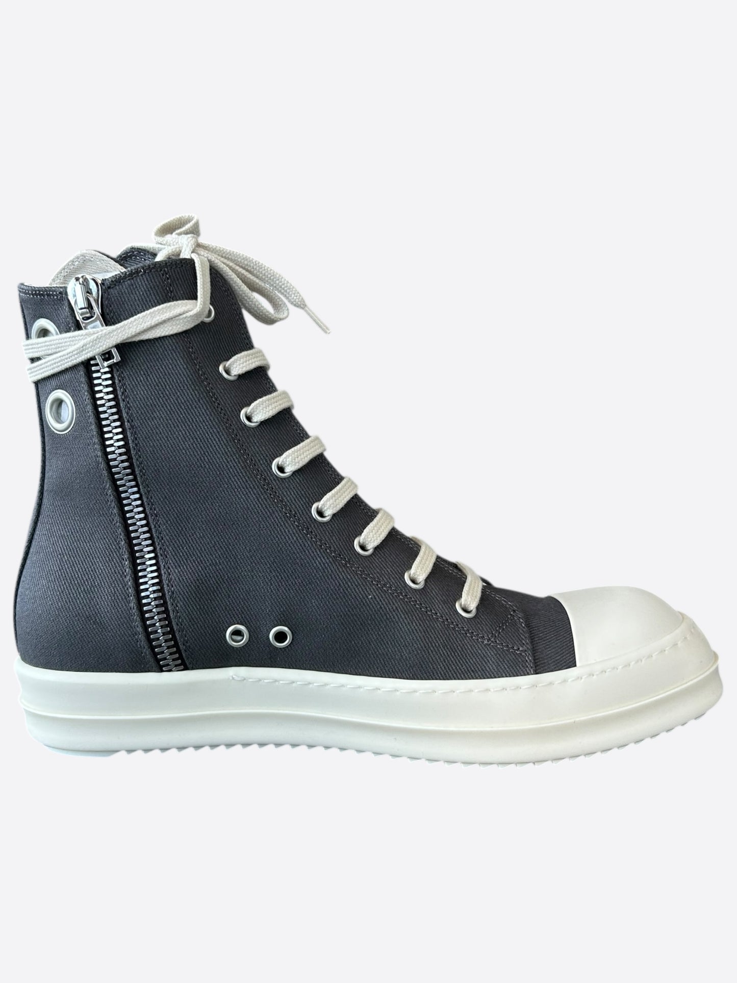 Rick Owens Grey & White High Top Sneakers