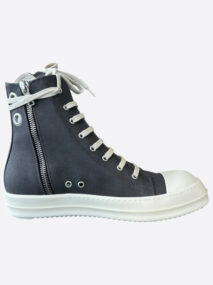 Rick Owens Grey & White High Top Sneakers