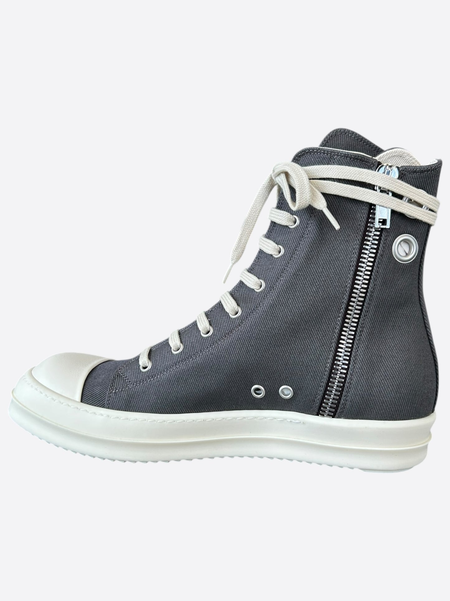 Rick Owens Grey & White High Top Sneakers
