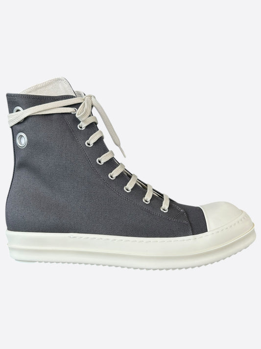 Rick Owens Grey & White High Top Sneakers
