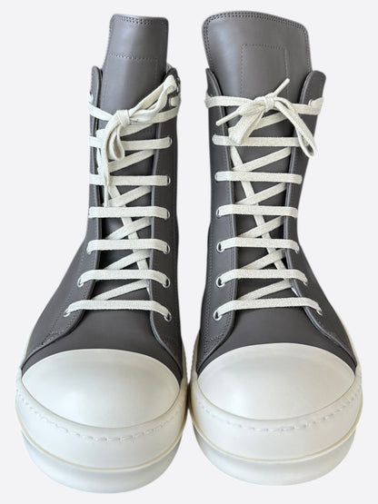 Rick Owens Grey & White Leather High Top Sneakers