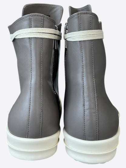 Rick Owens Grey & White Leather High Top Sneakers