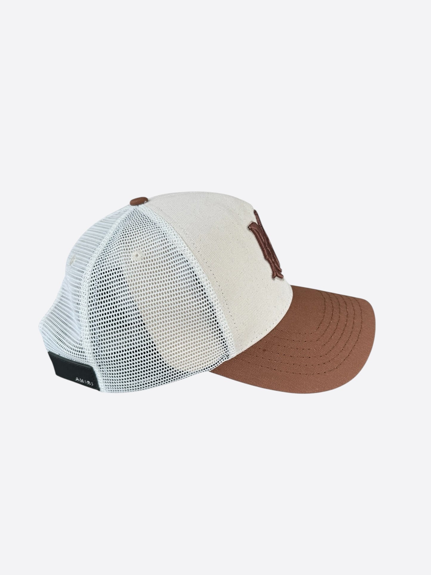 Amiri White & Brown MA Logo Trucker Hat