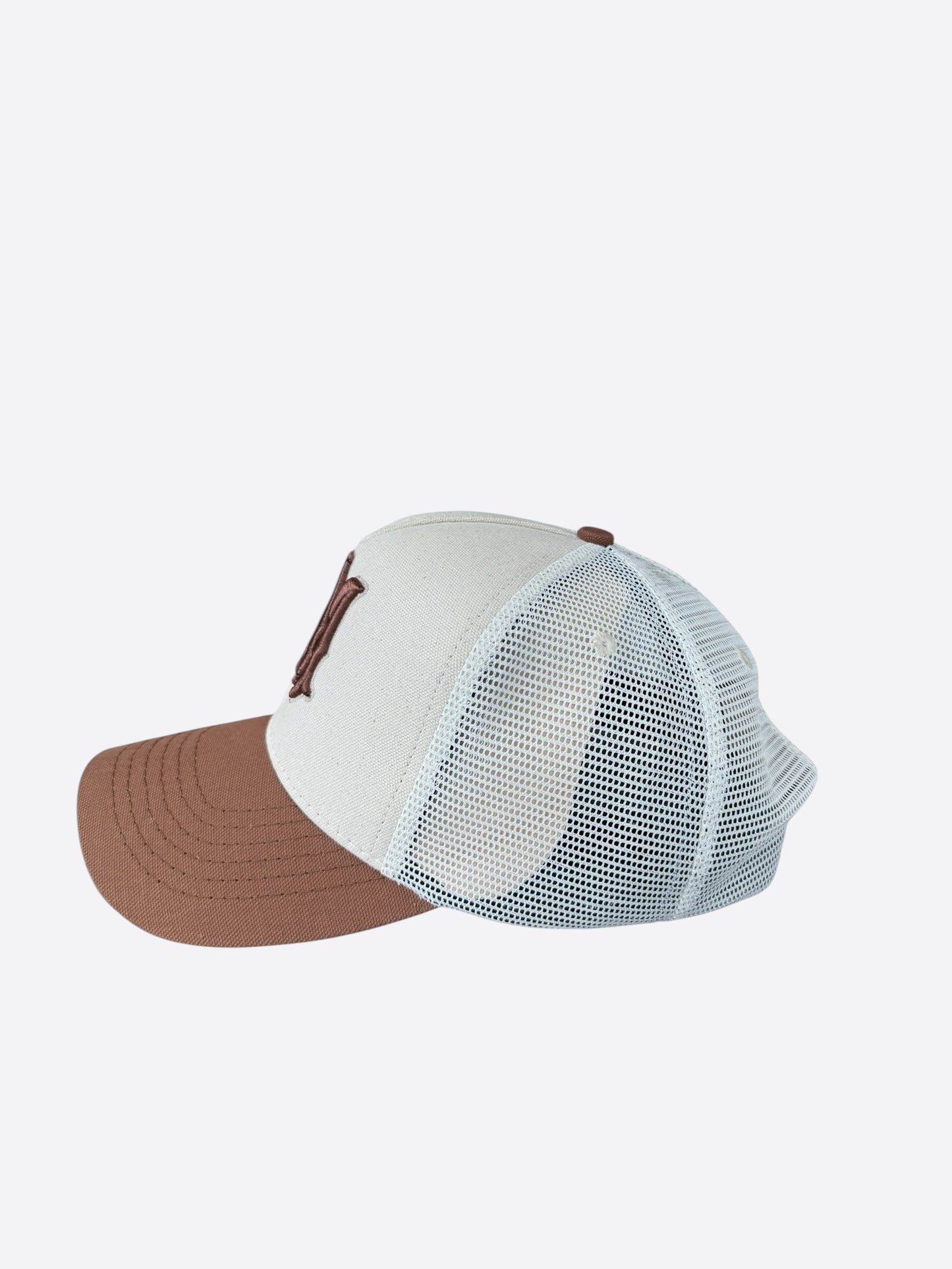 Amiri White & Brown MA Logo Trucker Hat