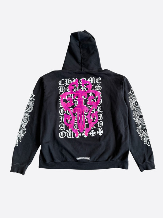 Chrome Hearts Black & Purple Dagger Script Zip Up Hoodie