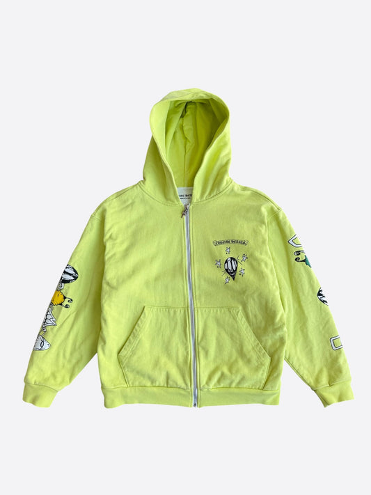 Chrome Hearts Matty Boy Lime Green Chainlink Thermal Zip Up Hoodie