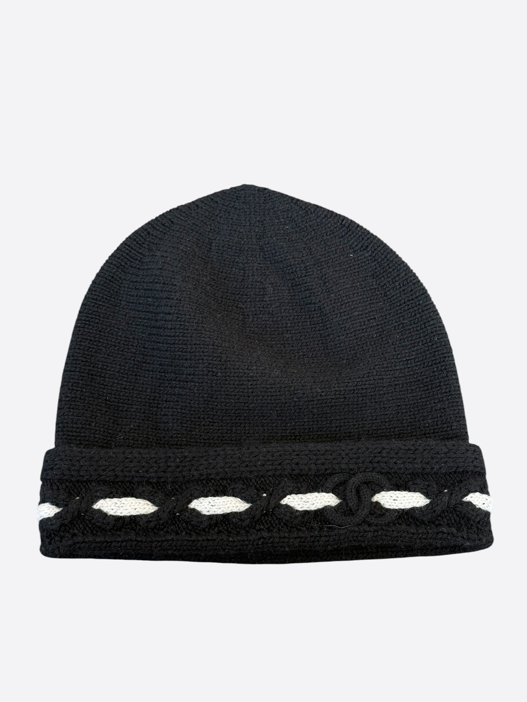 Chanel Navy & Cream Embroidered Logo Cashmere Beanie – Savonches