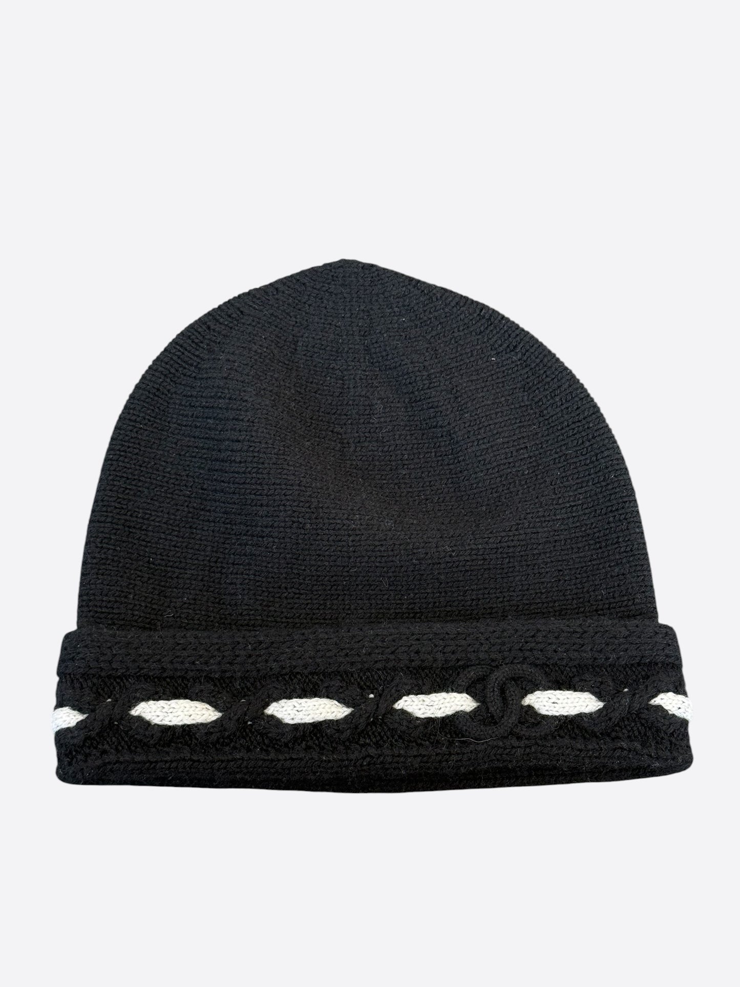 Chanel Black & White CC Logo Cashmere Beanie